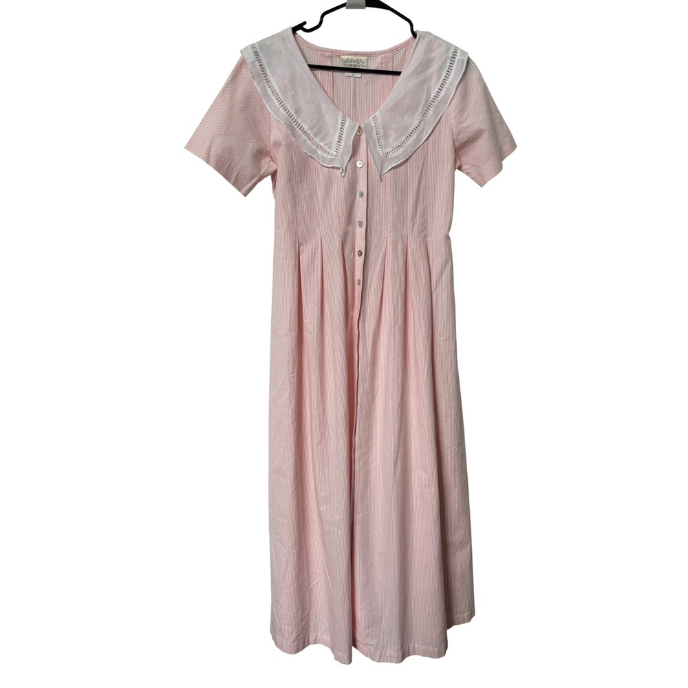 Susan Bristol Vintage Pink Sailor Collar Midi Dress Cotton Womens 6 90s